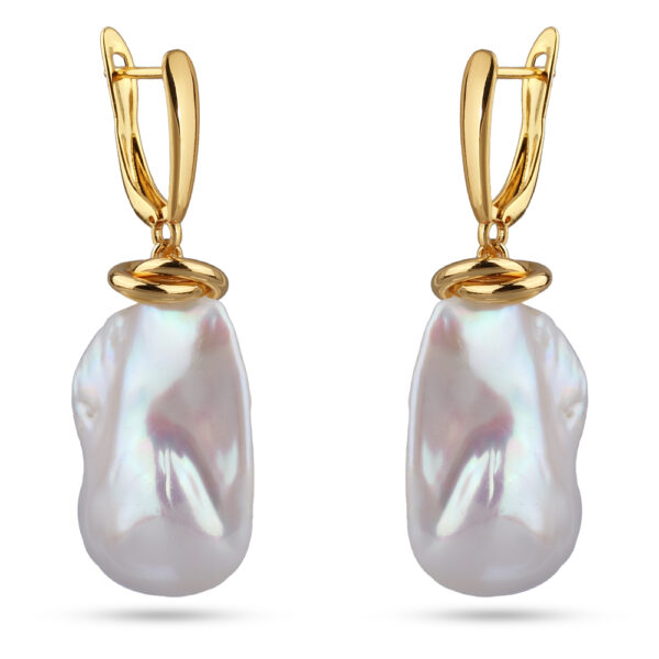 Серьги Барокко (жемчуг белый 25мм; покрытие золото)