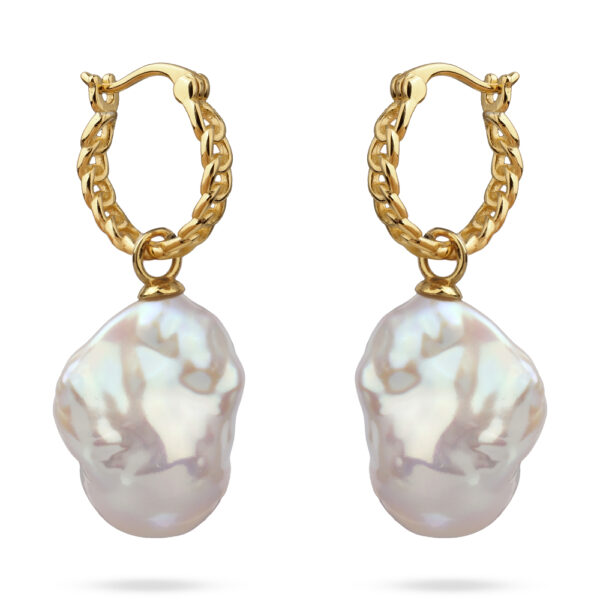 Серьги Барокко (жемчуг белый 27мм; покрытие золото)