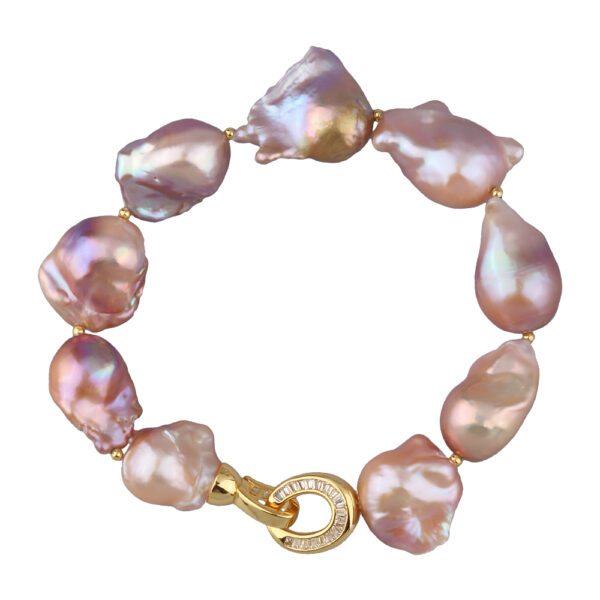 Браслет Барокко (жемчуг 15-25мм лососевый, фианит; золото) 21см