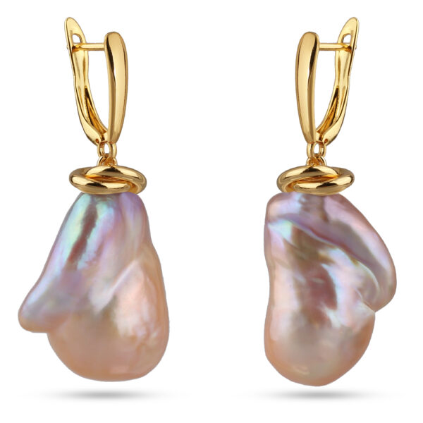 Серьги Барокко (жемчуг лососевый; покрытие золото)