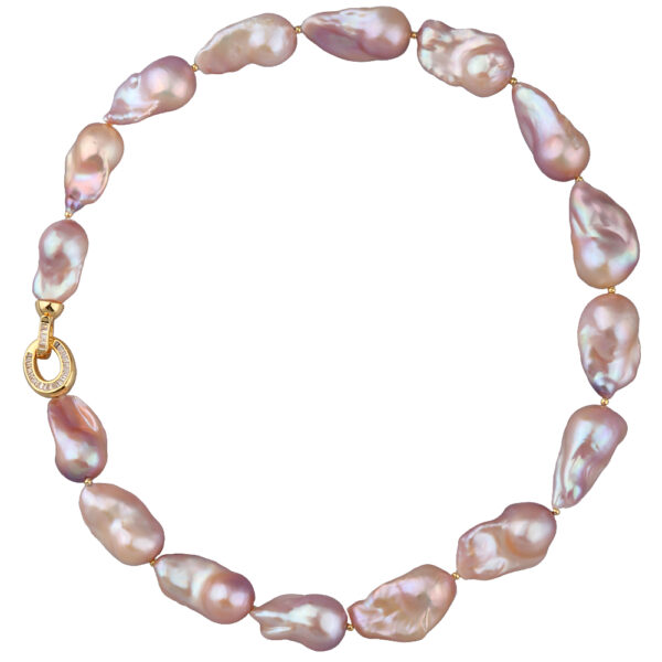 Колье Барокко (жемчуг 15-25мм лососевый, фианит; покрытие золото) 45см