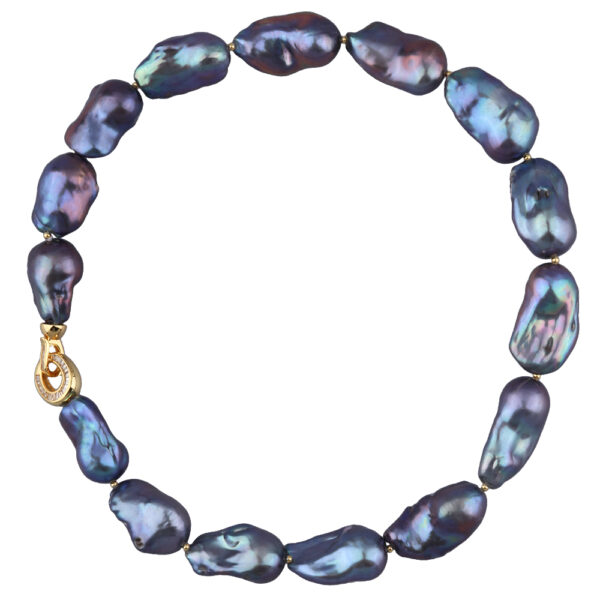 Колье Барокко (жемчуг 15-25мм бензиновый, фианиты; покрытие золото) 45см