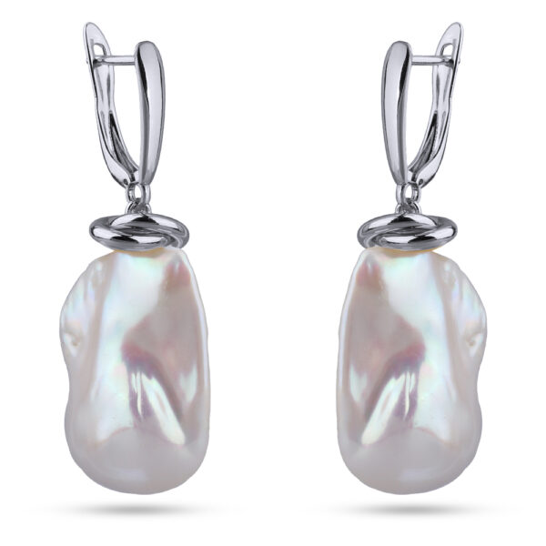 Серьги Барокко (жемчуг белый 25мм; покрытие родий)