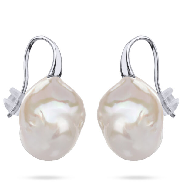 Серьги Барокко (жемчуг белый 23мм; покрытие родий)