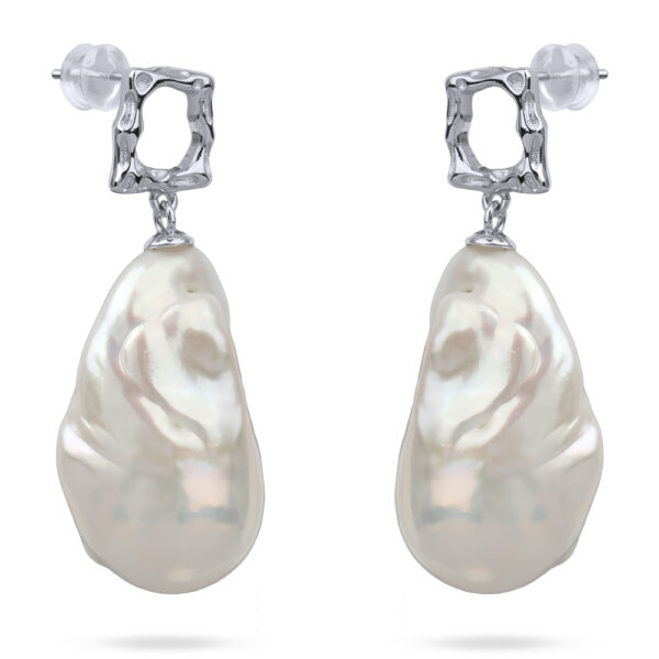 Серьги Барокко (жемчуг белый 18мм; покрытие родий)