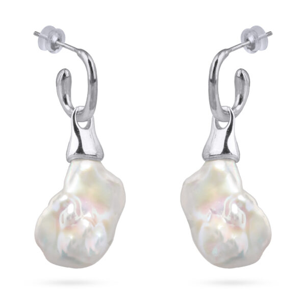 Серьги Барокко (жемчуг белый 23мм; покрытие родий)