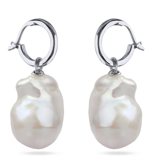 Серьги Барокко (жемчуг белый 23мм; покрытие родий)