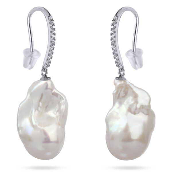 Серьги Барокко (жемчуг белый 27мм, фианит; покрытие родий)