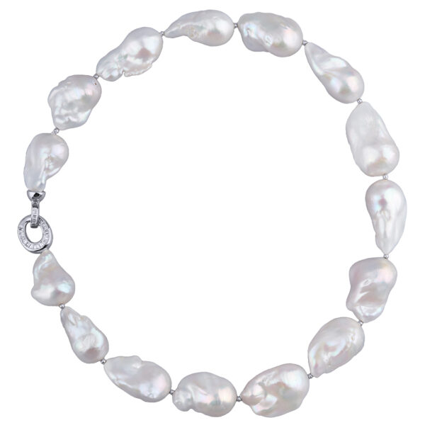 Колье Барокко (жемчуг 15-25мм белый; покрытие родий) 45см