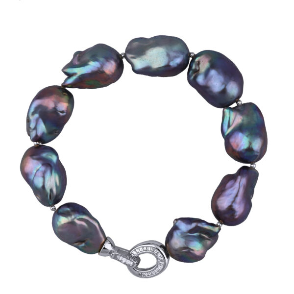 Браслет Барокко (жемчуг 15-25мм бензиновый, фианит; покрытие родий) 21см