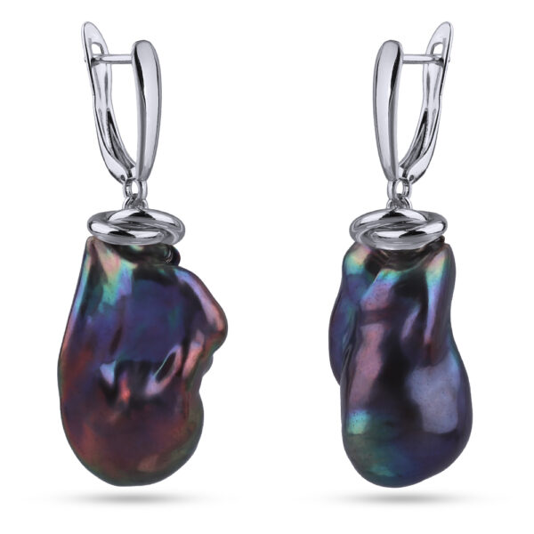 Серьги Барокко (жемчуг бензиновый; покрытие родий)