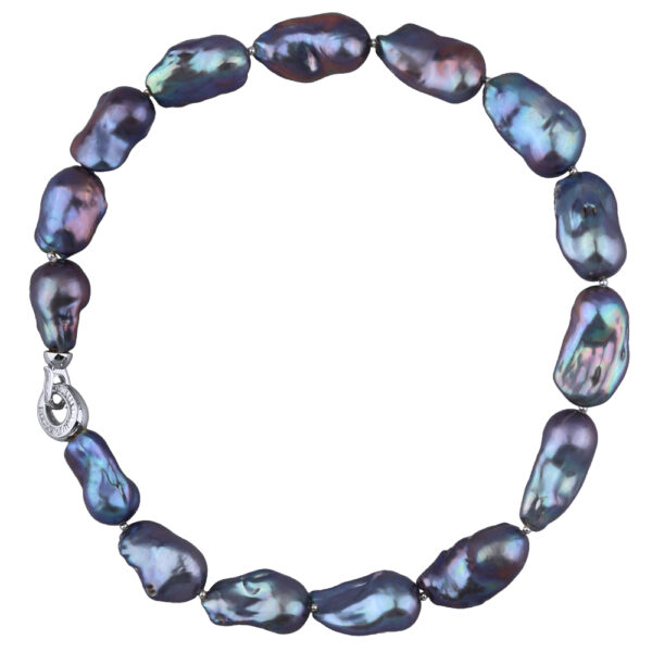 Колье Барокко (жемчуг 15-25мм бензиновый, фианит; покрытие родий) 45см