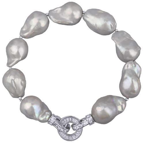 Браслет Барокко (жемчуг 15-25мм серо-голубой, фианит; родий) 21см