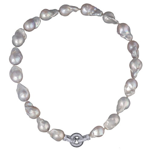 Колье Барокко (жемчуг 15-25мм серо-голубой; покрытие родий) 45см