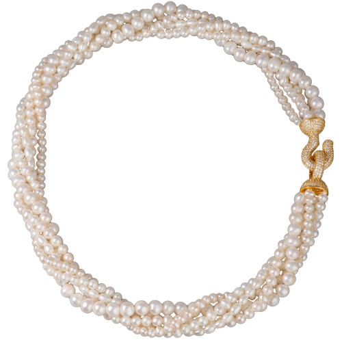 Колье Течение (жемчуг белый 5-7мм, белый фианит; покрытие золото) 50см