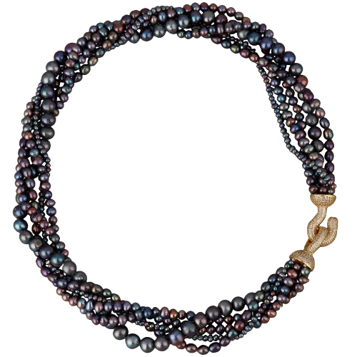 Колье Течение (жемчуг сине-фиолетовый 5-7мм; покрытие золото) 50см