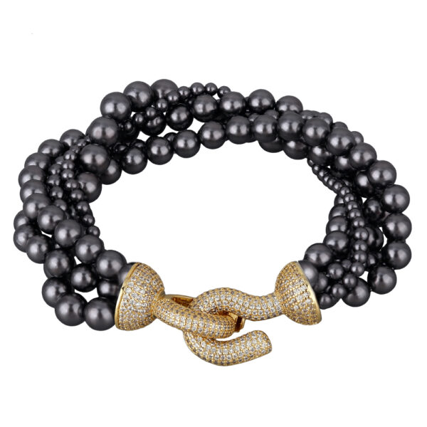 Браслет Течение (Майорка темно-серая 4-6мм, фианит; покрытие золото) 20см