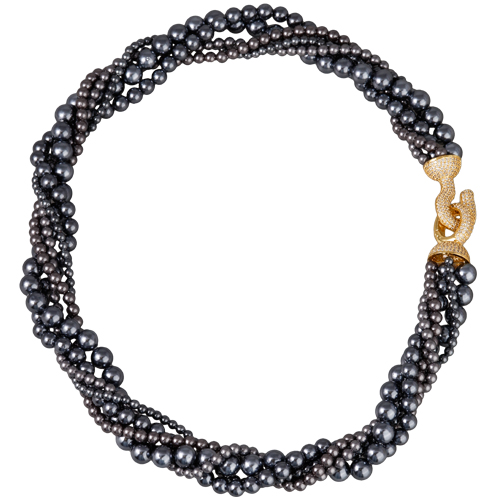 Колье Течение (Майорка темно-серая 4-6мм, фианит; покрытие золото) 50см