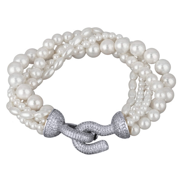 Браслет Течение (Майорка белая 4-6мм, фианит; покрытие родий) 20см