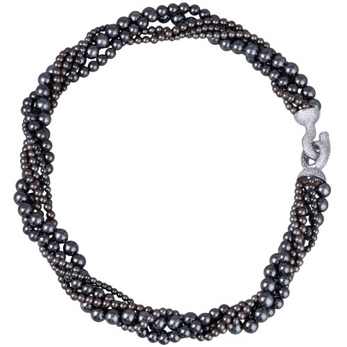 Колье Течение (Майорка темно-серая 4-6мм, фианиты; покрытие родий) 50см