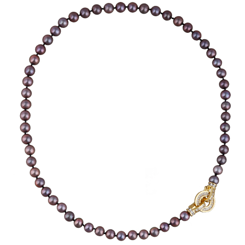 Колье (жемчуг шоколад микс 7-8мм, фианит; покрытие золото) 50см