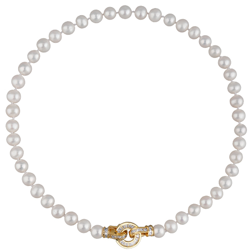 Колье (жемчуг белый 7-8мм, фианиты; покрытие золото) 40см