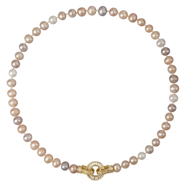 Колье (жемчуг розовый микс 7-8мм, фианит; покрытие золото) 40см