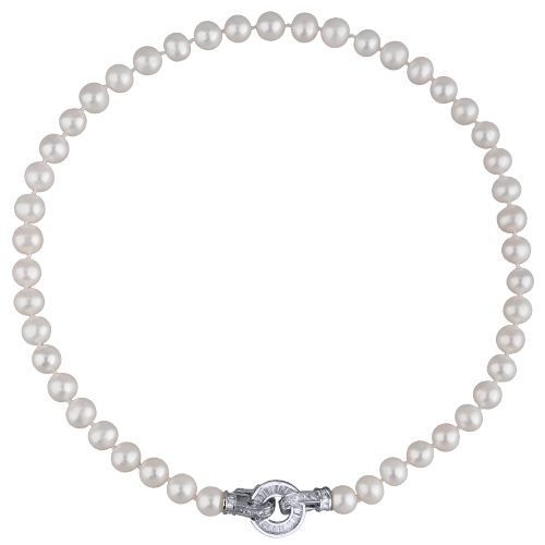 Колье (жемчуг белый 7-8мм, фианиты; покрытие родий) 40см