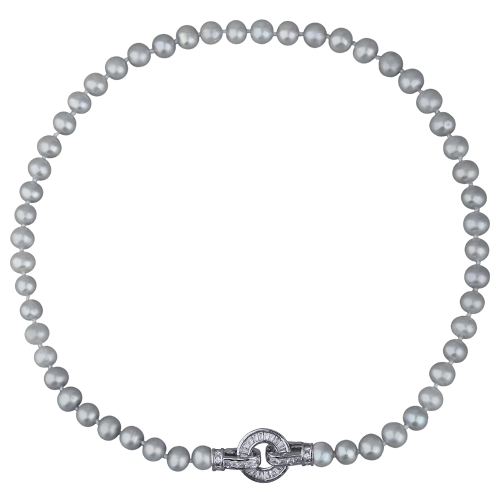 Колье (жемчуг серо-голубой 7-8мм, фианит; покрытие родий) 40см