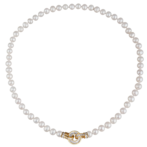 Колье (жемчуг белый 7-8мм, фианиты; покрытие золото) 45см