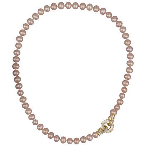 Колье (жемчуг лососевый 7-8мм, фианиты; покрытие золото) 45см