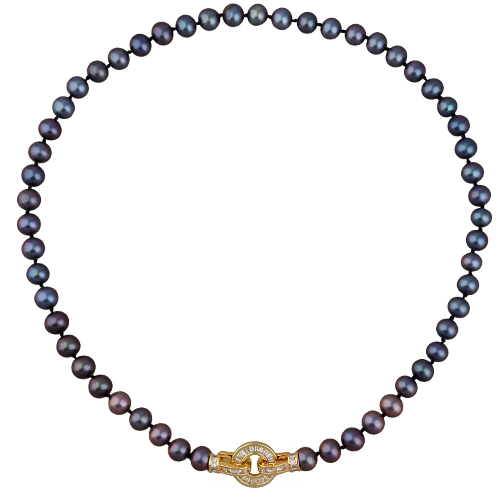 Колье (жемчуг шоколад микс 7-8мм, фианит; покрытие золото) 45см