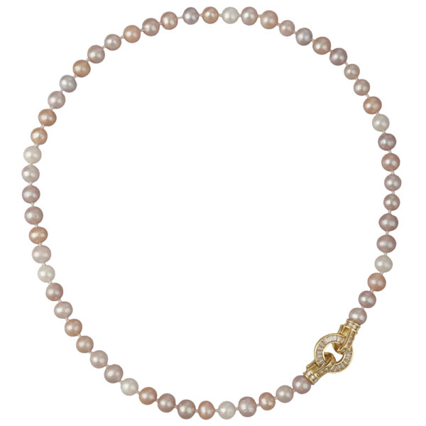 Колье (жемчуг розовый микс 7-8мм, фианит; покрытие золото) 45см