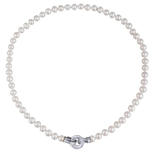 Колье (жемчуг белый 7-8мм, фианиты; покрытие родий) 45см