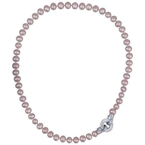 Колье (жемчуг сиреневый 7-8мм, фианит; покрытие родий) 45см