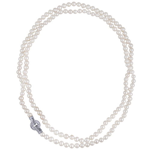 Колье (жемчуг белый 7-8мм, фианит; покрытие родий) 120см
