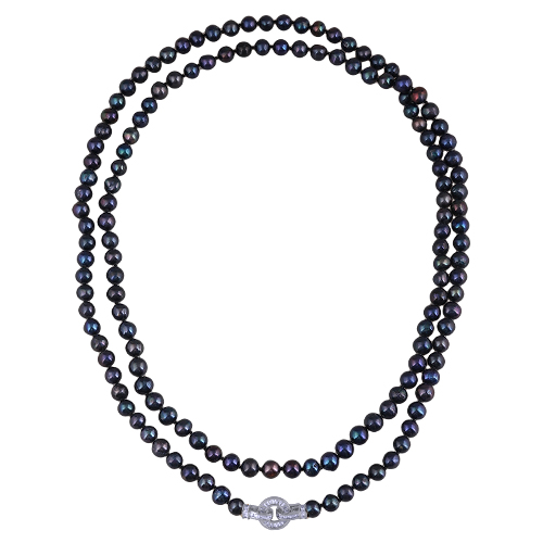 Колье (жемчуг сине- фиолетовый 7-8мм, фианит; покрытие родий) 120см