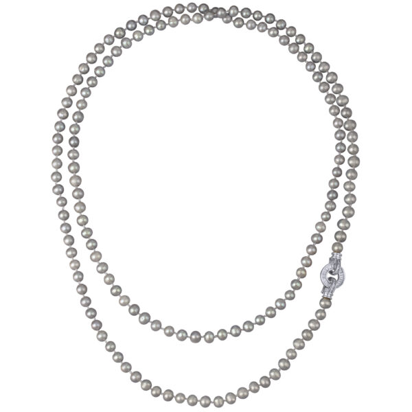 Колье (жемчуг серо-голубой 7-8мм, фианит; покрытие родий) 120см