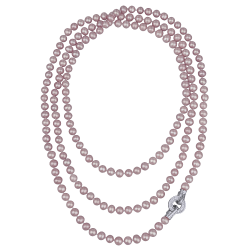 Колье (жемчуг сиреневый 7-8мм, фианит; покрытие родий) 140см