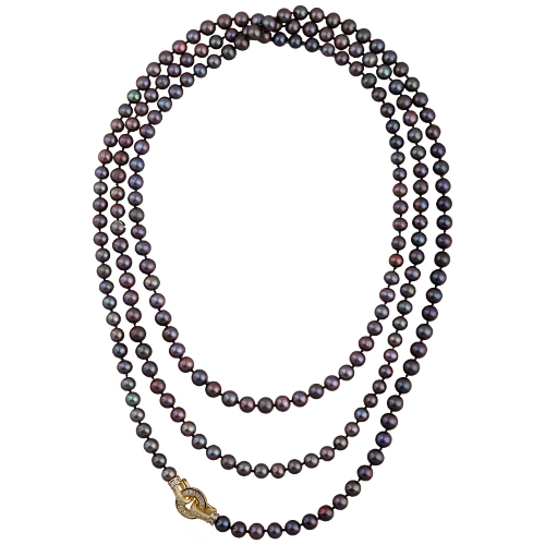 Колье (жемчуг шоколад микс 7-8мм, фианит; покрытие золото) 160см