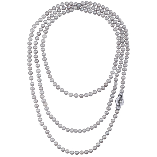 Колье (жемчуг серо-голубой 7-8мм, фианит; покрытие родий) 160см