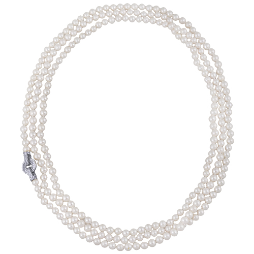 Колье (жемчуг белый 7-8мм, фианит; покрытие родий) 200см