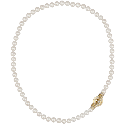 Колье (жемчуг белый 7-8мм, фианит; покрытие золото) 50см