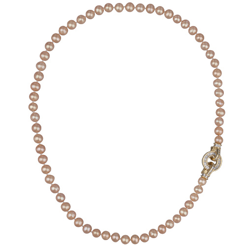 Колье (жемчуг лососевый 7-8мм, фианит; покрытие золото) 50см