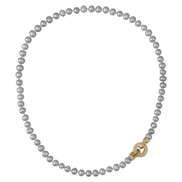 Колье (жемчуг серо-голубой 7-8мм, фианит; покрытие золото) 50см
