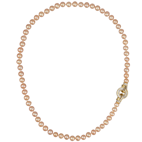 Колье (жемчуг нежный персик 7-8мм, фианит; покрытие золото) 50см