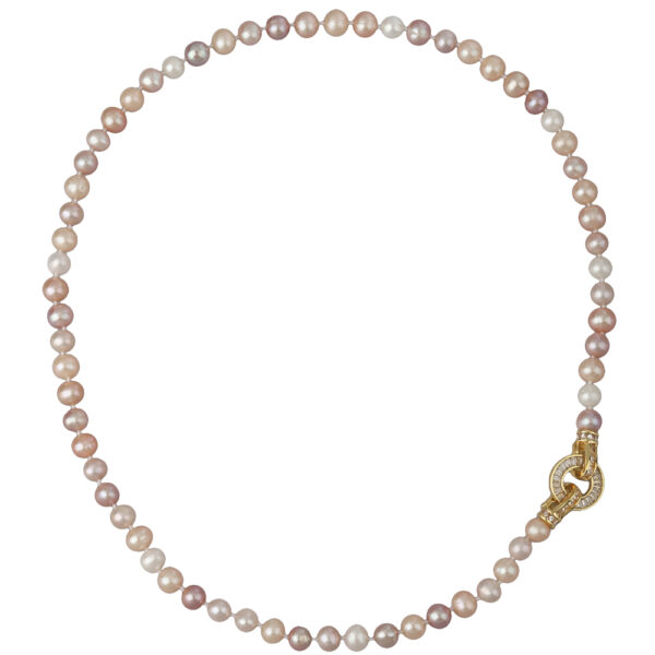 Колье (жемчуг розовый микс 7-8мм, фианит; покрытие золото) 50см