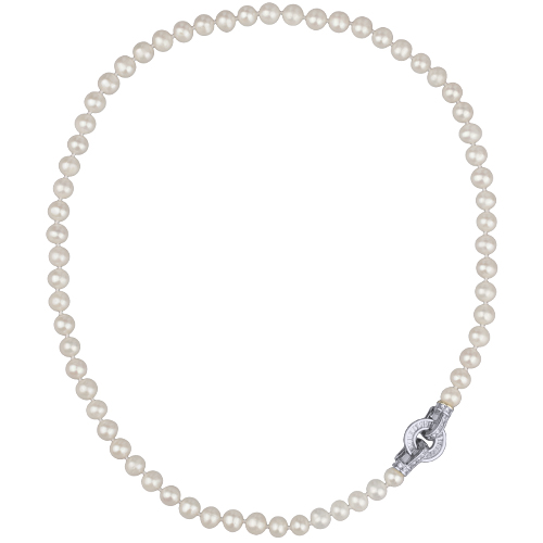 Колье (жемчуг белый 7-8мм, фианит; покрытие родий) 50см