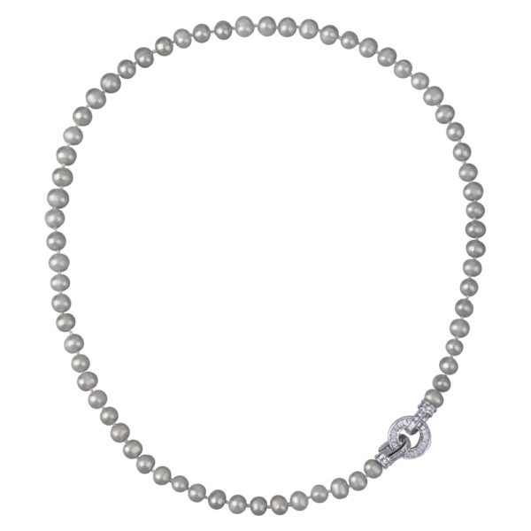 Колье (жемчуг серо-голубой 7-8мм, фианит; покрытие родий) 50см