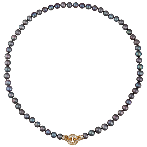 Колье (жемчуг шоколад микс 8-9мм, фианит; покрытие золото) 55см